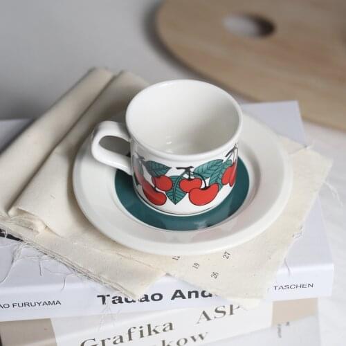 Nordic Cherry Cup Retro Coffee Cup Saucer Ceramic Cup Afternoon Tea Cup Saucer Flower Tea Cup Net Red Cup Saucer