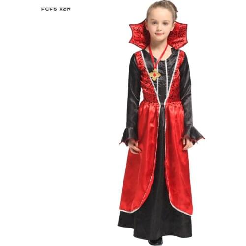 Red Girls Queen Cosplays Kids Children Halloween Vampire Scary Costumes Carnival Purim Masquerade Role play party Evening dress
