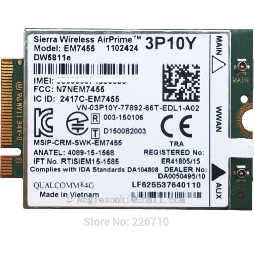 DW5811e 4G Wifi WWAN Card Module 3P10Y Sierra EM7455 Qualcomm Snapdragon X7 LTE for Dell Latitude Series Notebook laptop E5470
