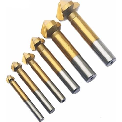 Round shank 6pcs/Set 3 Flute HSS Hard Metals Titanium Three Edge Chamfer Chamfering End Mill Cutter Countersink Drill Bit