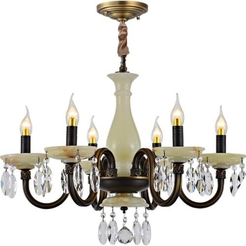Modern Chinese style all-copper lamps living room dining room bedroom natural jade crystal chandelier