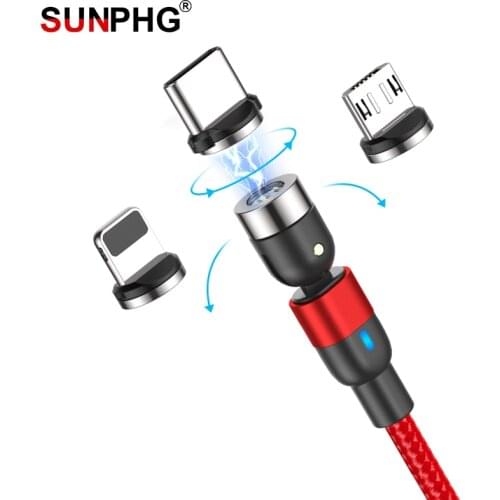 SUNPHG 1M/2M Magnetic Usb Cable With 3A Fast Charging Function With LED And 540 Degrees For IPhone 6/7/8 Micro Type C