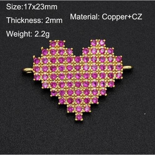 Copper Micro-inlaid Peach Heart DIY Jewelry Double Circle Connection Accessories New Bracelet Necklace Heart Pendant