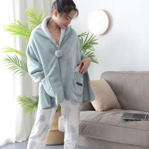 NIOBOMO Lamb velvet multifunction wearable lazy blanket solid warm throw office lunch cape