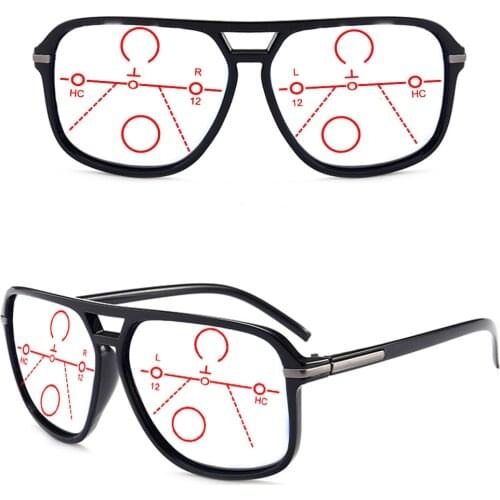 Oversized Double Bridge TR90 MEN Progressive Multifocal Reading Glasses +0.75 +1 +1.25 +1.5 +1.75 +2 +2.25 +2.5 +2.75 To +4