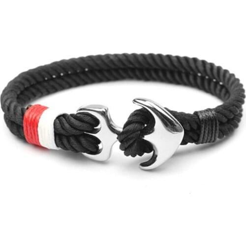 Nylon Bracelets For Men Women Couple Gifts Wrap Braided Wristband Male Bracelet Fashion Rope Stainless Steel Hook Anchor Bangle