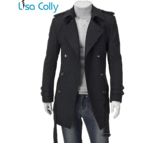 Lisa Colly New Mens Wool coat Autumn Mens Trench Coat Men Double Breasted Woolen Coat Long Jacket Man winter warm Outercoat
