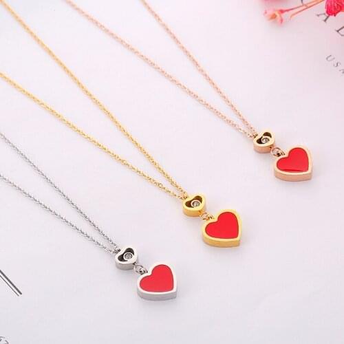 Wholesale titanium Jewelry Choker red heart pendant Necklaces Bijoux Femme Stainless Steel For Women Birthday Gift