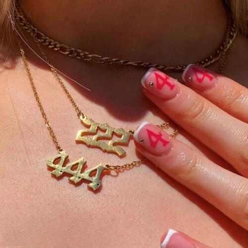 Stainless Steele Angel Number Necklaces For Women 444 777 Gold Sliver Color Chain Necklace 2021 Fashion Jewelry Goth Choker Gift