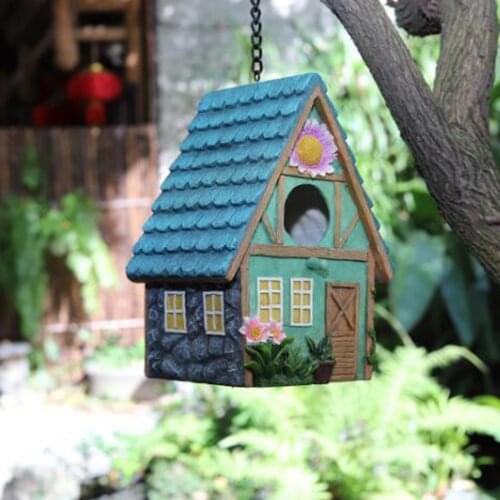 Resin Hand-Painted ing Colourful Birdhouse Garden Country Cottages Bird House Outdoor Decorative Nesting Box for Small Birds