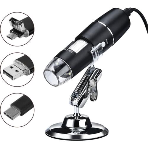3 In 1 New Portable HD 1600X 2MP Zoom Microscope 8 LED Micro USB Type-c Digital Handheld Magnifier Endoscope Camera