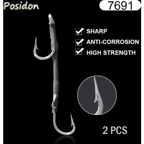 Posidon 2 Pc/Pack 7691 Large Double Shark Rigs Stainless Steel Shark Rigs Double Fish Hooks Cover Tube Saltwater Fish Hook