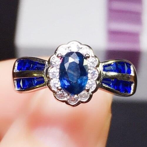 Natural real sapphire flower ring 925 sterling silver 4*6mm 0.6ct gemstone Per jewelry Fine jewelry X215139