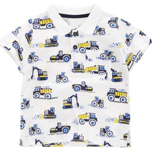 Jumping meters 2021 Summer Baby Boys Polo Shirts Short Sleeve Excavators Print Clothes Cotton Breathable Kids Tops Outwear