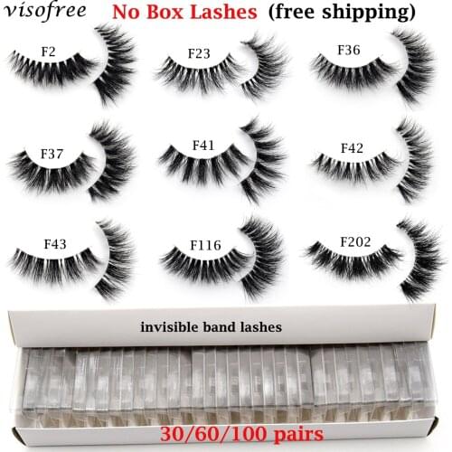 Wholesale Lashes 30/60/100 PCS Visofree 3D Mink Eyelashes Invisible Band False Eyelashes Natural Long Clear Band 3D Mink Lashes