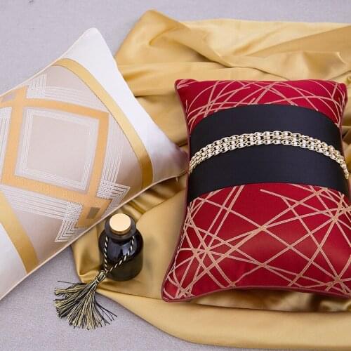 Luxury New Chinese Style Cushion Covers Red Patchwork Waist Pillow Cases Grid Home Sofa Chiar Decoration Pillow Cover