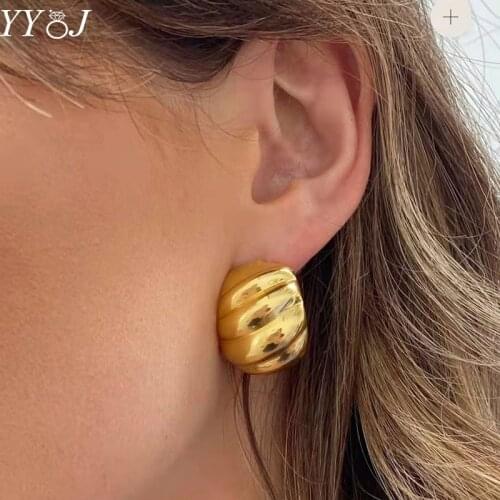 Chunky bold thick croissant hoop earrings for women stainless steel gold big minimalism elegant hoop earrings chic fashion 2021