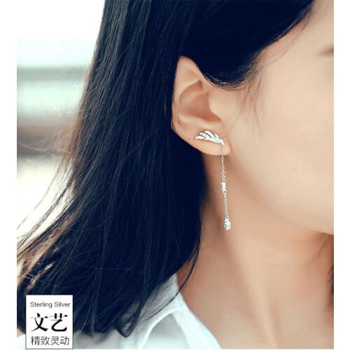 S925 Sterling Silver drop Earrings with Zircon Angel Wing Tassel Earrings Long Drop Earrings Jewelry for wedding Party Female