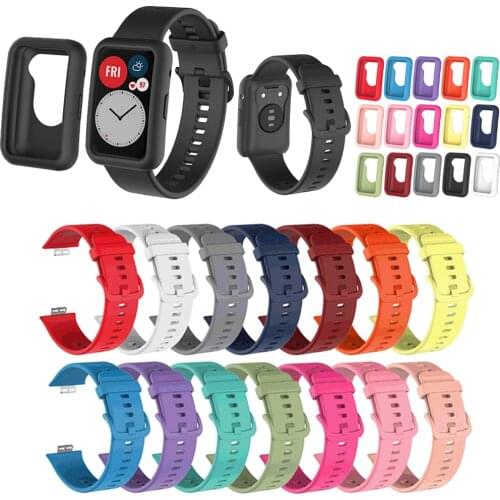 Silicone Strap+Case for Huawei Watch Fit Smart Watches Soft Sport Protective Case Wrist Band Watchband Bracelet Accessories