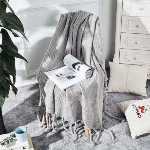 Nordic Pure Color With Tassel Thread Blanket Hand Knitted Sofa Throw Blankets for Bed Sofa Travel Home Textile Bedspread Bedding