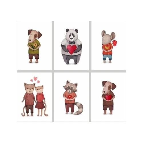 Scandinavian Raccoon Panda Poster Nordic Canvas Wall Art Print Africa Animal Painting Decorative Picture Home Decoration Kids