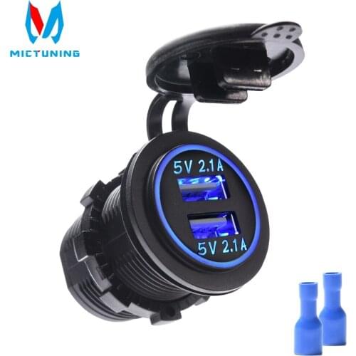 MICTUNING 12-24V LED Digital Display Voltmeter Car 4.2A USB Charger Socket Adapter Power Outlet for 12V 24V Motorcycle Car
