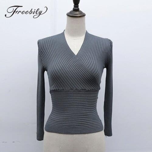 Sweater Womens Fashion V Neck Pullovers Solid Stretch Striped Korean Top Knit Plus Size Harajuku Fall 2020 Winter Clothes Beige