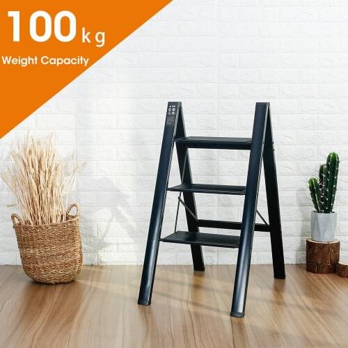 3 Steps Pedal Ladder Black Foldable Ladder 2 Feet Stool Ladder Portable Aluminum Working Ladder for Photography,Clean 220lbs