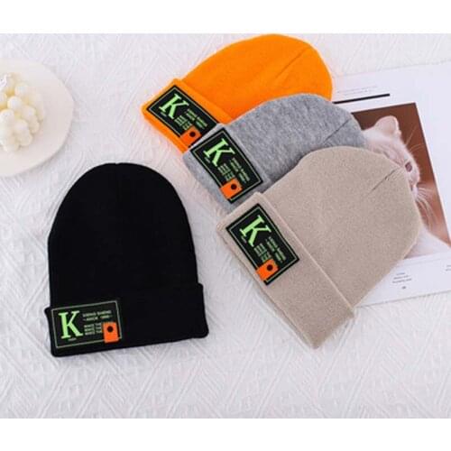 Japanese Candy-Colored Patch Knitted Hat Womens Autumn Winter Warmth Earmuffs All-Match Casual Mens Beanie Woolen Cap U46