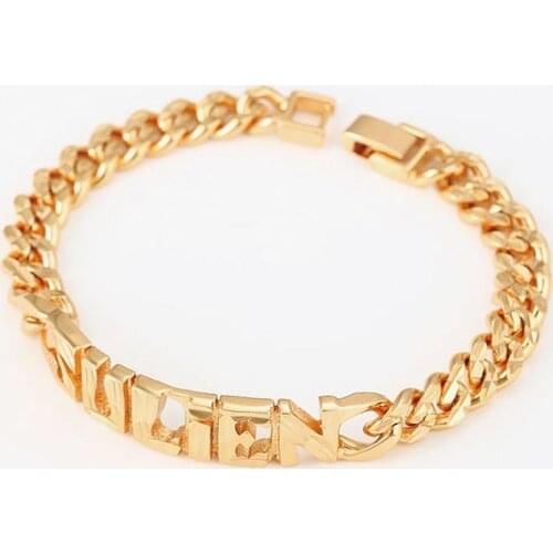 XP Jewelry -- ( 21 cm x 11 mm ) Heavy Figaro Letter Bracelet For Men Gold Color 18 k Fashion Jewelry Lead and Nickel Free