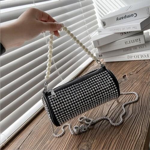 Boston Pearl Womens Bag New Diamond Hand Bag aw King Bag Rhinestone Underarm Bag Full Rhinestone Pillow Small Bag Female