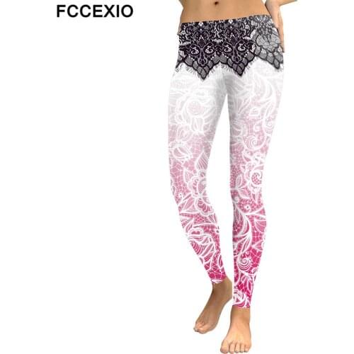 FCCEXIO 2019 Autumn and Winter New Women Leggings Mandala Flower 3D Digital Printed Slim Pink Fitness Woman leggins Pencil Pants