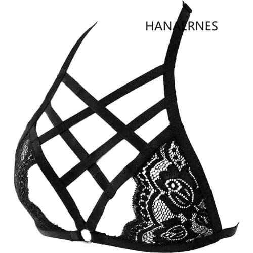 HANAERNES Womens hollow bra black beautiful breast lace underwear sexy vest womens no rim bra underwear