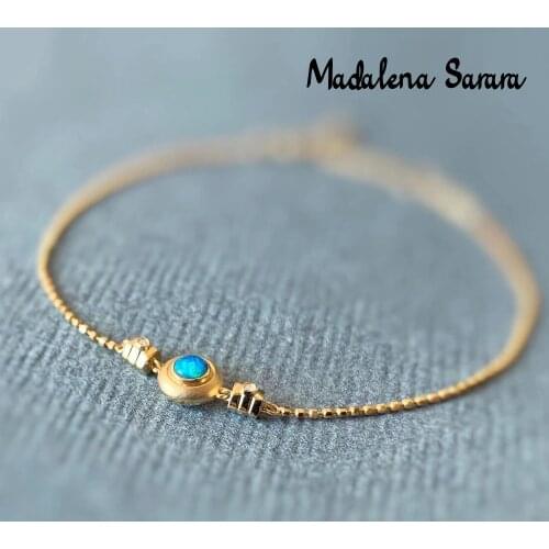 MADALENA SARARA 18k Gold Made Bracelet Thick Chain Topaz Stone Design Style Women Bracelet Au750 Prong Setting