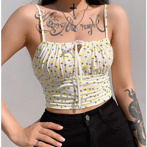 Floral Print Hollow Out Camisole Women Fashion Sexy Crop Top Summer Solid Camis Casual Tank Top Vest Sleeveless Crop Tops blusas