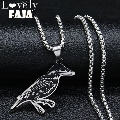 2021 New Fashion Gothic Crow Skull Stainless Steel Necklace for Women Silver Color Chain Necklace Jewelry bijoux femme N1867S03