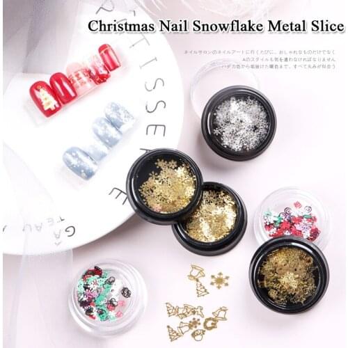 1bottle Gold silver Colorful Snow flake Manicure Accessory Metal Slices Nail Art Christmas Decoration Nail Studs Stickers