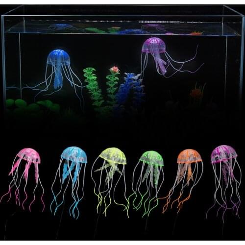 1pc Glowing Artificial Vivid Jellyfish Aquarium Decor Ornament Fish Tank Decoration Silicone Simulated Jellyfish
