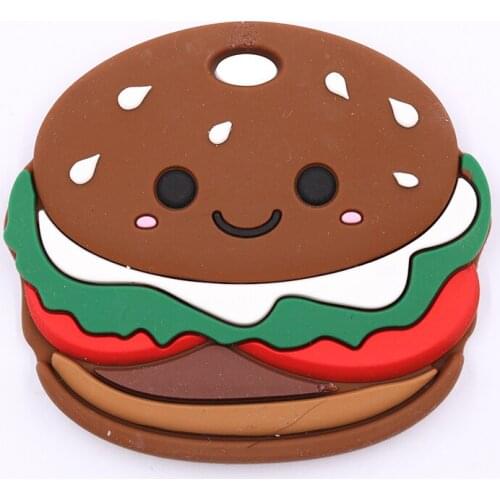1pc Chewing Pendant For Teething Food Grade Silicone Teether For Teething Sensory Toys Newborn Charming Hamburger Babies Teether