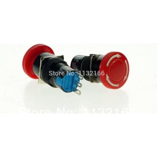 16mm Mounting 1NO 1NC SPST Mushroom Emergency Stop Push Button Switch