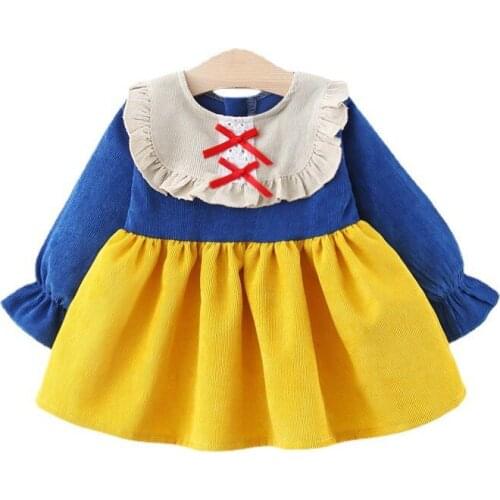 2021 Fashion Spring Autumn Girls Kids Dress Long Sleeve Corduroy O Neck Children Baby Infants Princess Party Dresses Vestidos