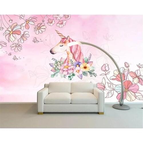 Beibehang Watercolor unicorn floral 3D wallpaper Living Room Bedroom TV Background mural wallpaper for walls 3 d papel parede