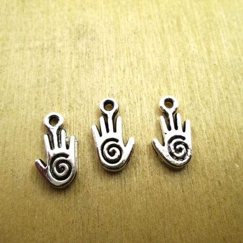 40PCS - 15x8mm Reiki Hand Charm Healing Hand Charms pendants DIY necklace/ bracelets charms antique silver tone