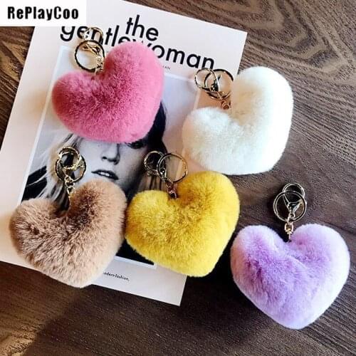 5PCS/LOT Cute Plush Keychains Toys Pendant Soft Doll Stuffed Fur ball 8cm Heart-shaped By Phone Bags Accessories Gifts GMR058