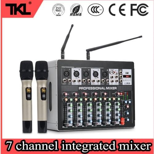 TKL 7 Channel Audio Mixer Wierless Micophone Sound Mixing 600W*2 Power Amplifier Bluetooth mp3 For Family Party Kalaok DJ Mixer