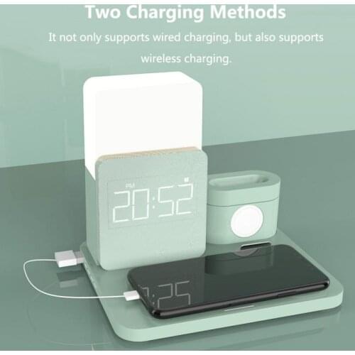 S28 3 In 1 Wireless Charger Night Light With Clock For Iphone Iwatch And Airpods 3 In 1 Wireless Fast Charging Dock
