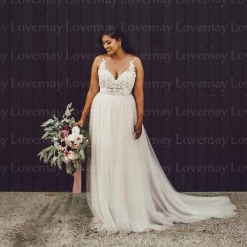 Boho Wedding Dresses 2020 Sexy Deep V Neck Sleeveless A Line Lace Appliques Beach Bridal Gowns Vestidos De Novia Bride Dress