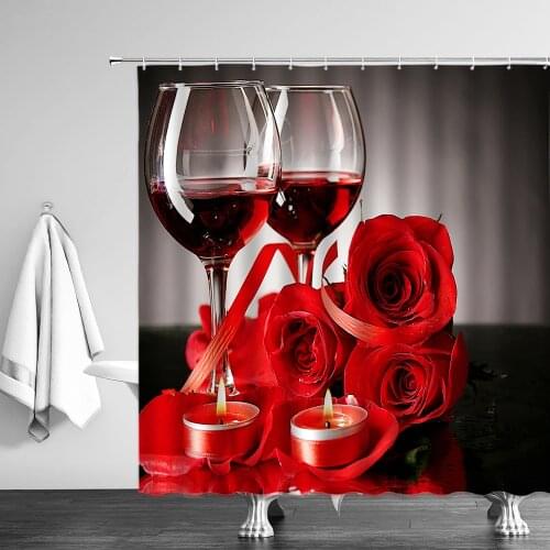 Red Wine Glass Beer Mug Shower Curtain Creative Personality Rose Champagne Cup Celebrate Bathroom Curtains Bathtub Decor Cheap