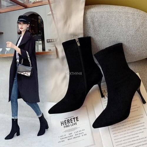Sexy Sock Boots Suede Stretch Boots High Heels for Women Fashion Shoes 2021 Spring Autumn Ankle Boots Booties Female Winter
