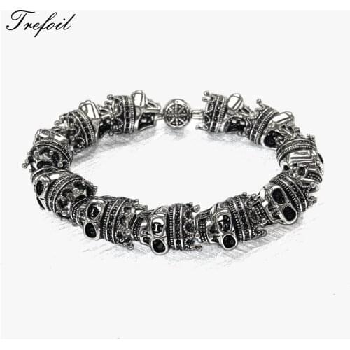 Chain & Link Bracelet Skulls King, 2019 New 925 Sterling Silver Karma Fashion Jewelry Punk Gift for Women Girls Men Boy